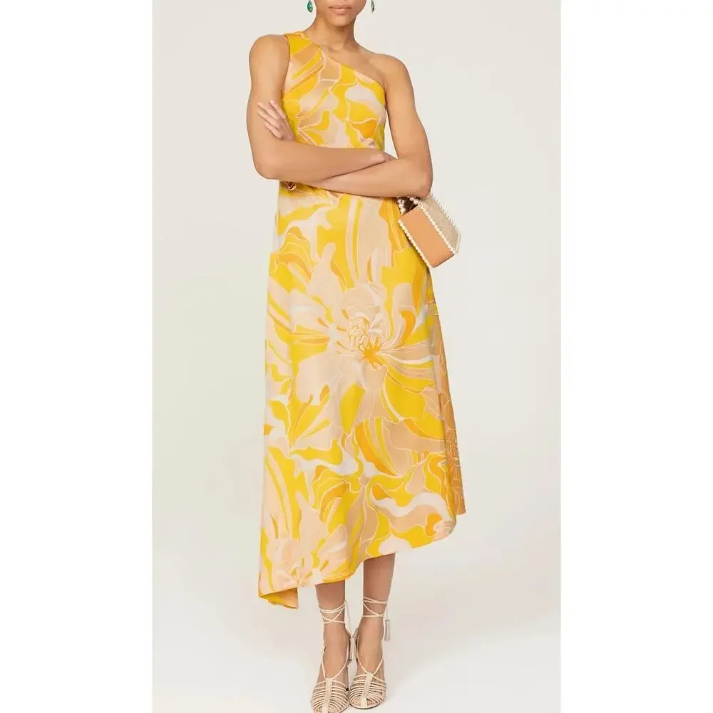 Alexis Brave Lef Dress Floral Satin Sleeveless One Shoulder Sunlight Yellow M